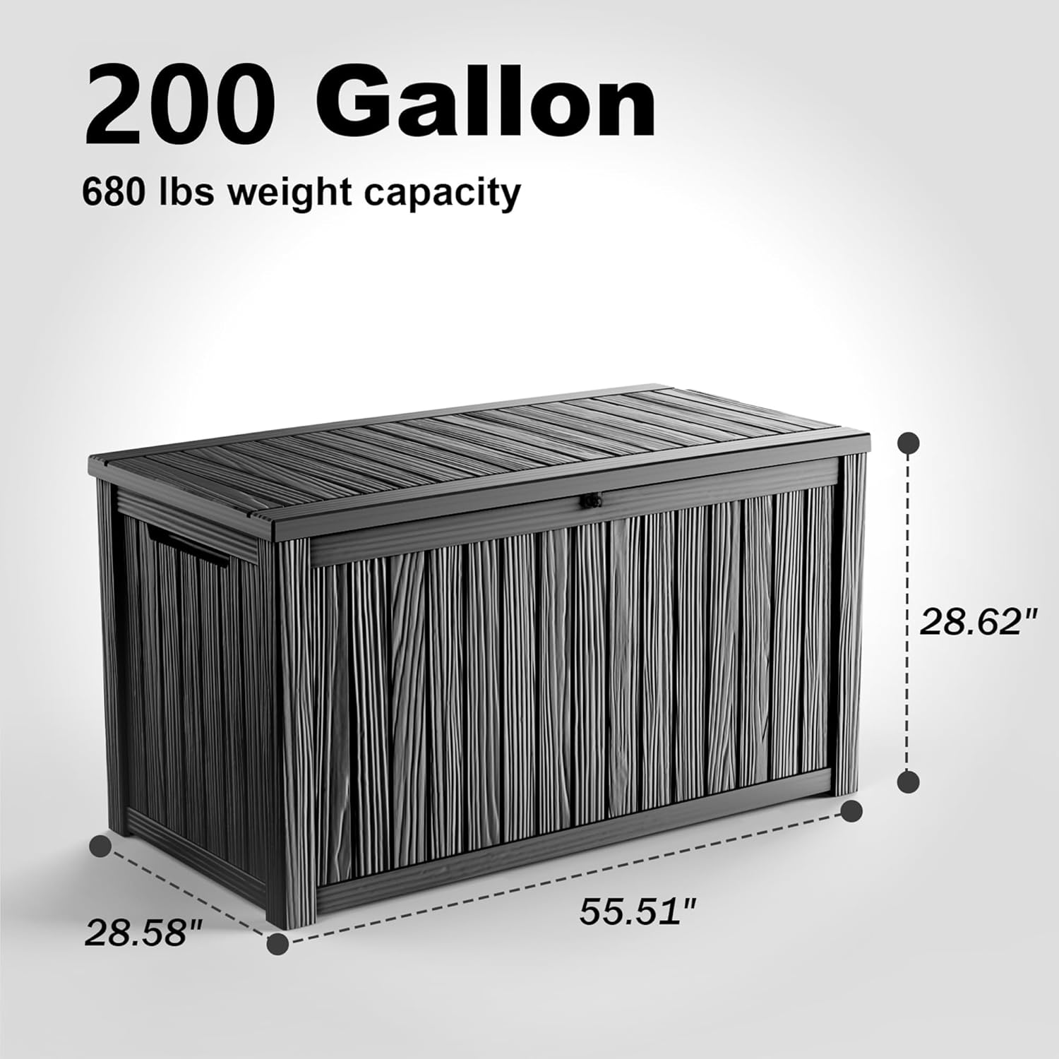PatioZen 200 Gallon Deck Box,Resin Outdoor Storage Box with Lockable for Patio Furniture, Pool Accessories, Garden Tools Waterproof Outside Storage Box (Black)
