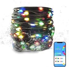 32.8FT Smart Fairy Light String, RGB Addressable USB LED Waterproof Rope Light, Bluetooth APP App Control, 5V Programmable LED Dream Color Christmas Light String (Black line)