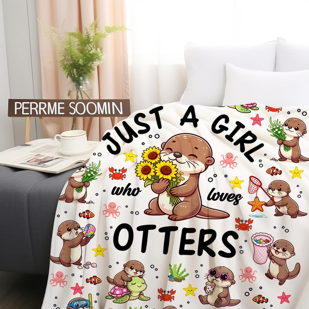 Sea Otter Blanket Gifts for Women Otter Lovers Just A Girl Who Loves Otters Throw Blankets Flannel Sea Otters Stuff Animal Themed Gifts for Girls Kids Adults Birthday Room Decor 50"X40" - Image 5