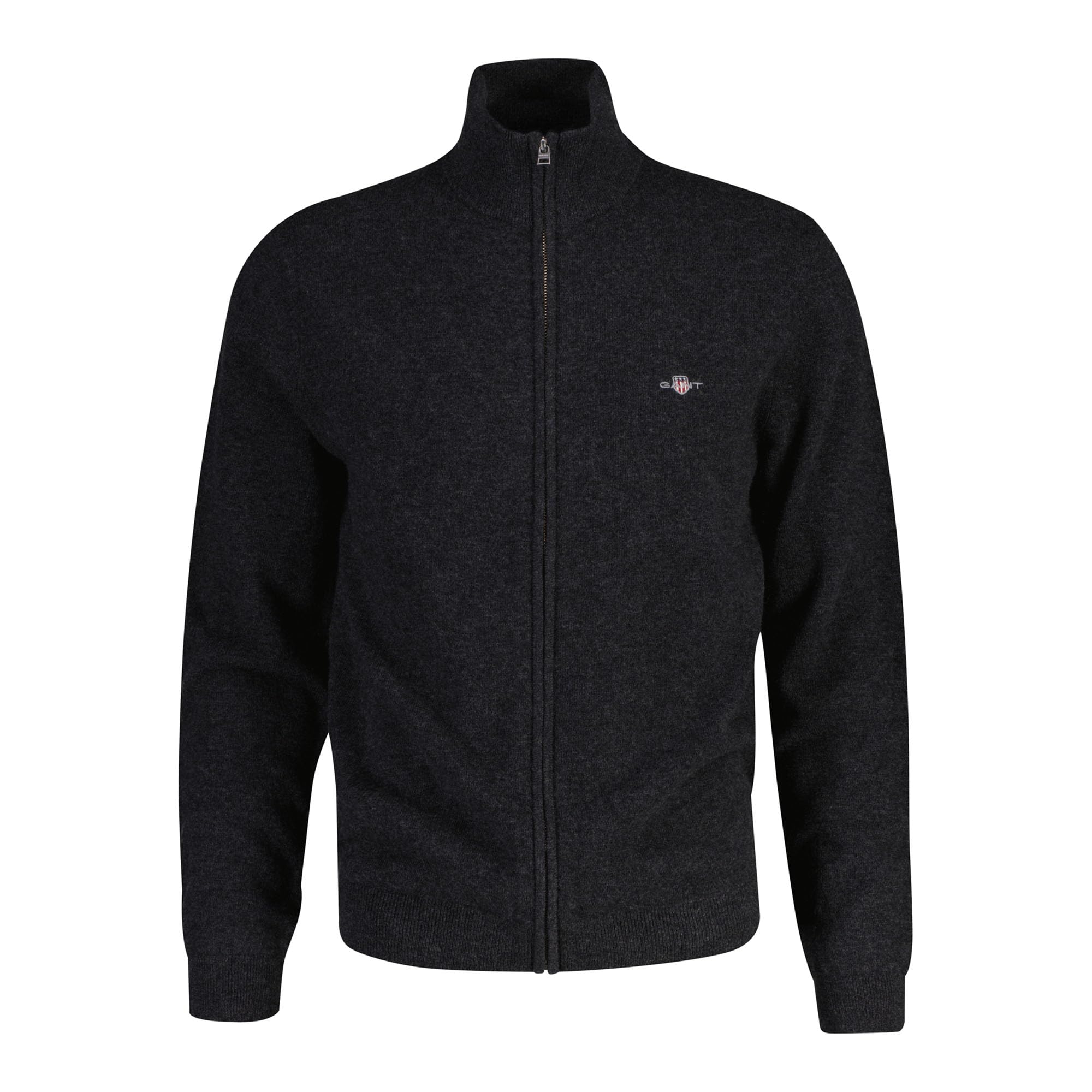 GANT Extrafine Lambswool Zip Cardigan, Dk Charcoal Melange, XL