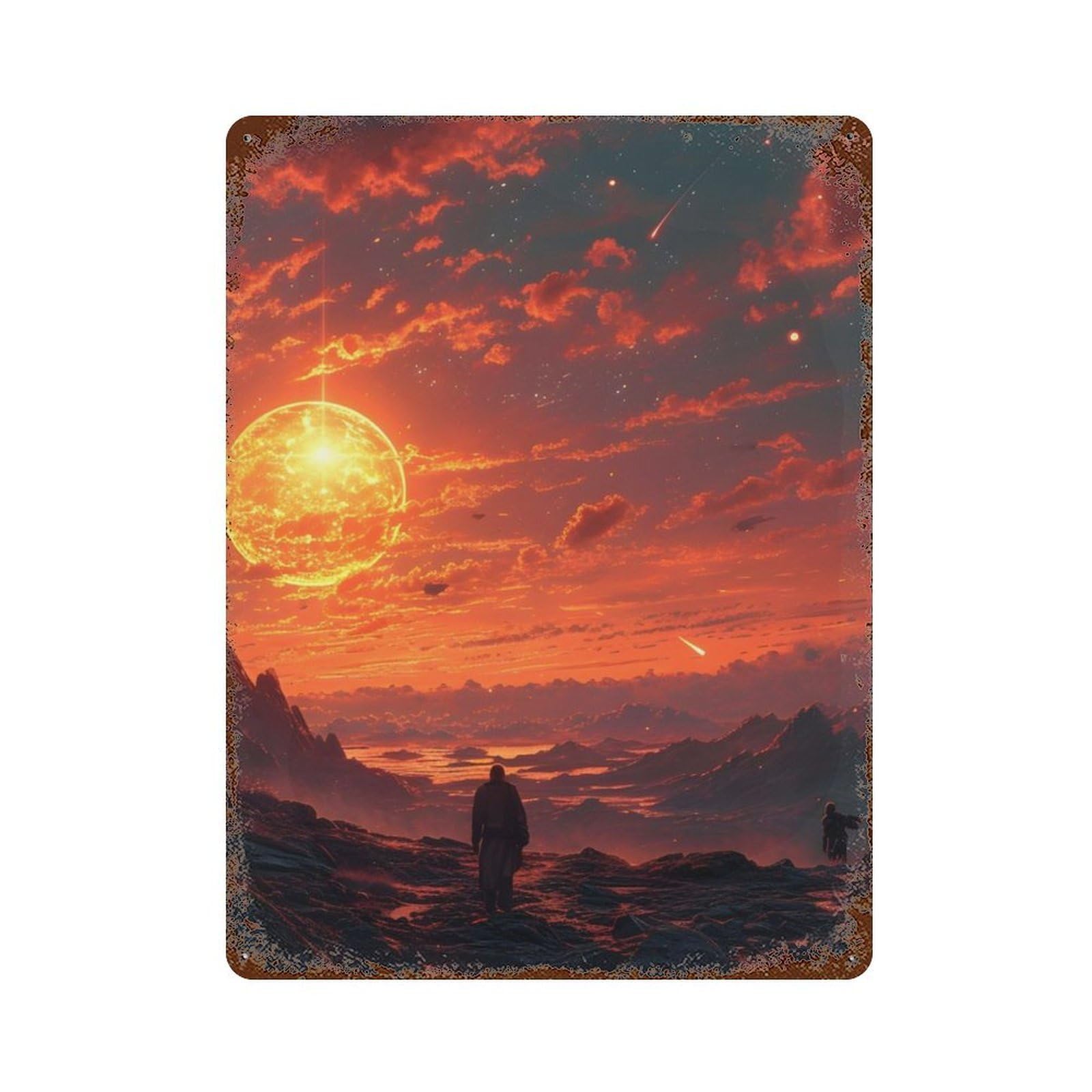 Astronaut on Sunny Planet Rusty Metal Tin Sign 15.7"x11.8", Ideal for Farmhouse, Kitchen And Entryway Decor