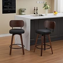 Swivel Bar Stools Set of 2, 26" Black PU Leather Counter Height