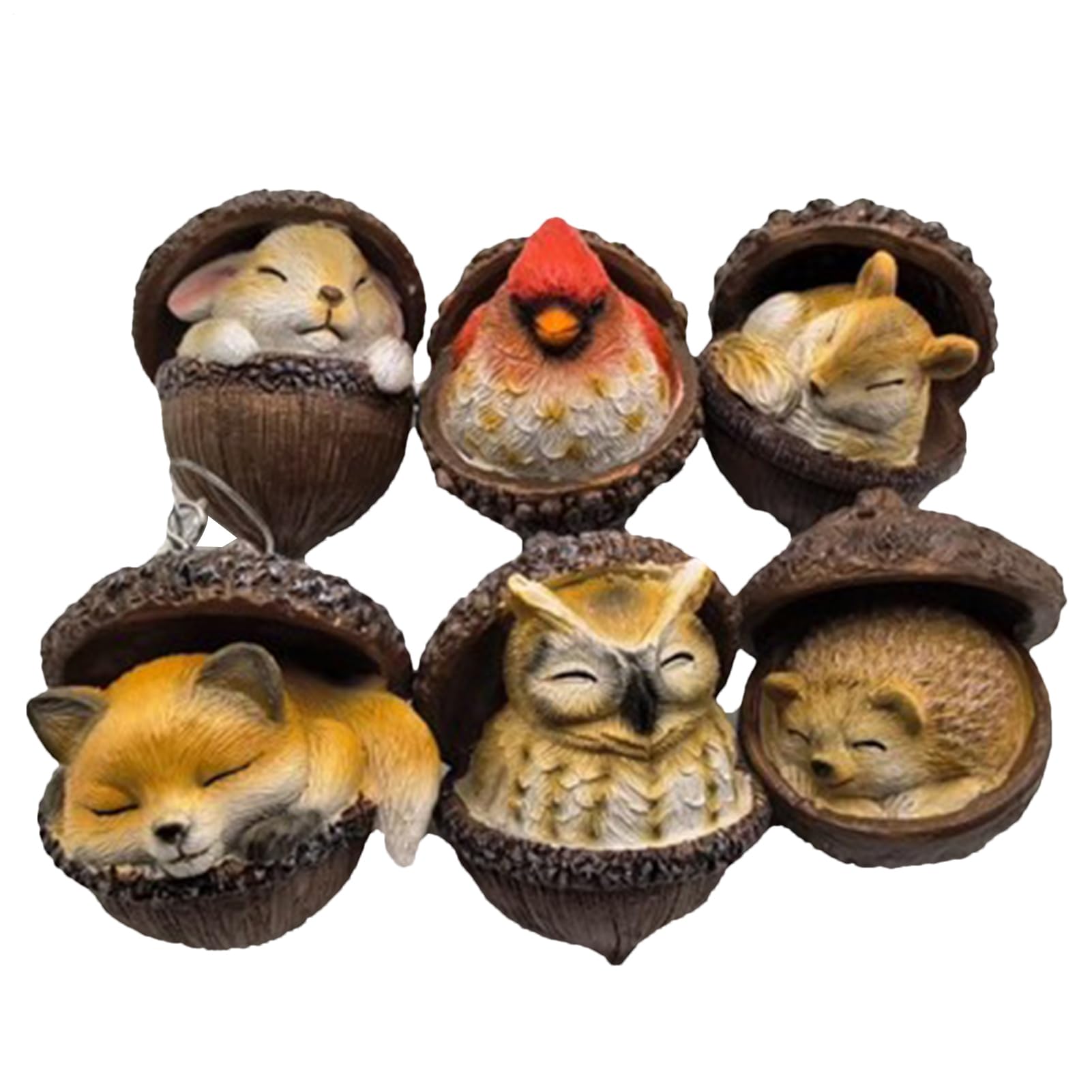 Ornements de Noël d'animaux des bois 3D : kit de 6 glands de forêt et décoration de fête maison
