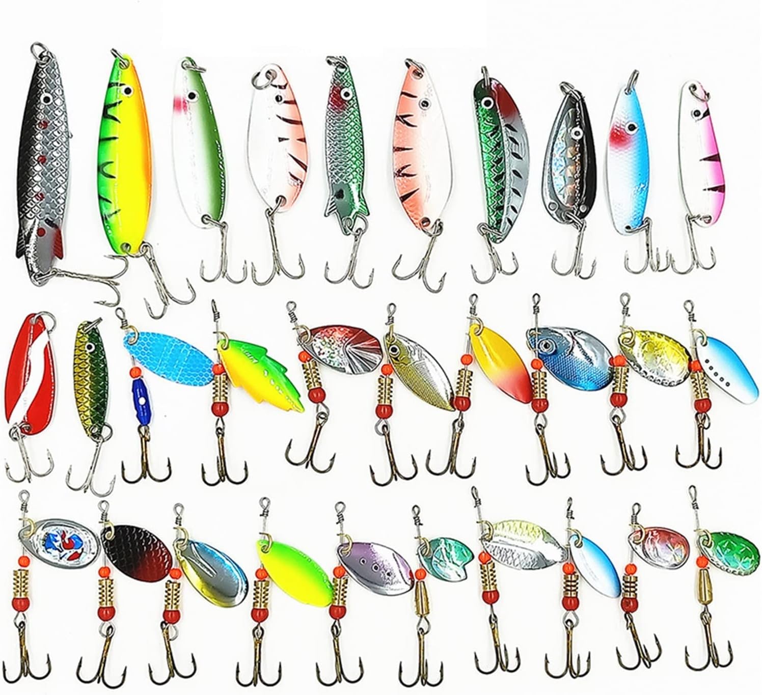 30pcs Colorful Spoons Spinners Fishing Lure KitFishing Tackle Accessories for Fishing Bait