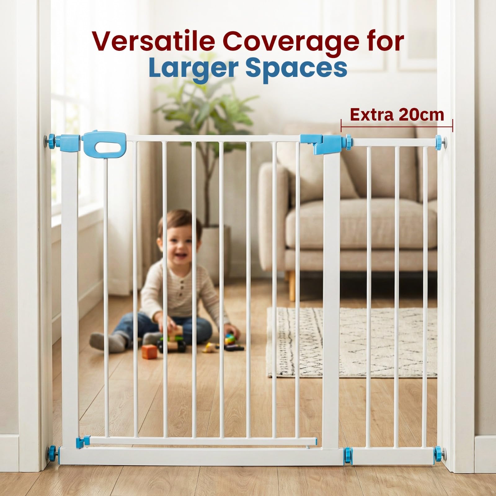 Baybee Safety Gate Extension 20cm | Baby Gate Extender for Kids & Pets | Tool-Free Pressure Fit | Dual Side Compatible Extension for Doorways, Stairs & Hallways (White) 4