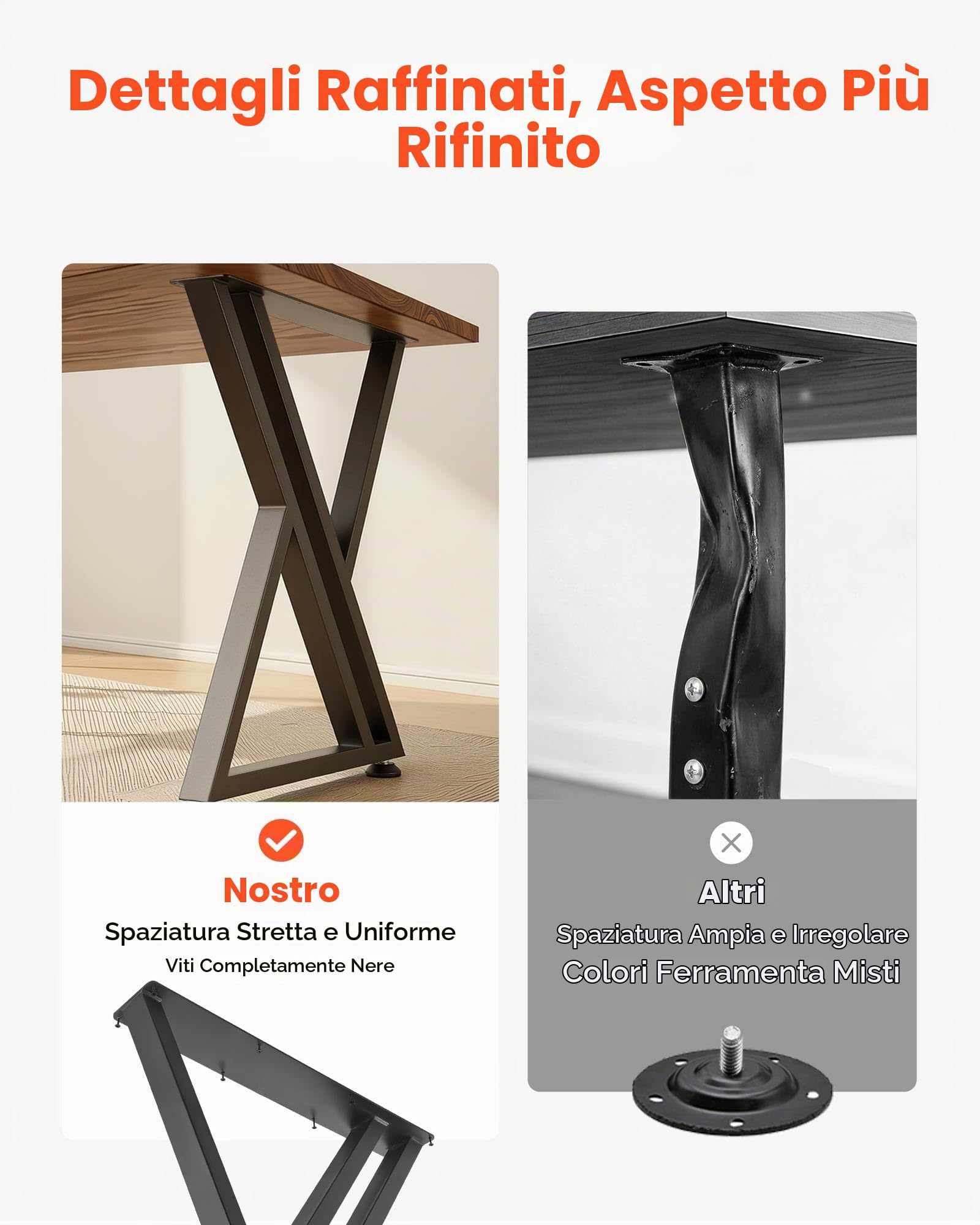 VEVOR Gambe per Tavolo in Acciaio, Gambe per Scrivania Smontabili, Struttura a X Stabile, Installazione Semplice, Carico Massimo di 1000 kg, per Tavoli da Caffè e da Bar, 74 x 61 cm, 2 Pezzi, Nero