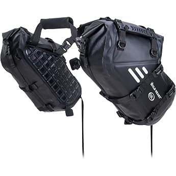 WILD HEART Motorcycle Saddle Bags Waterproof 18 L x 2 Side Pocket Compatible with Most Motorcycle Carriers Adventure Street Sports One Pair Black