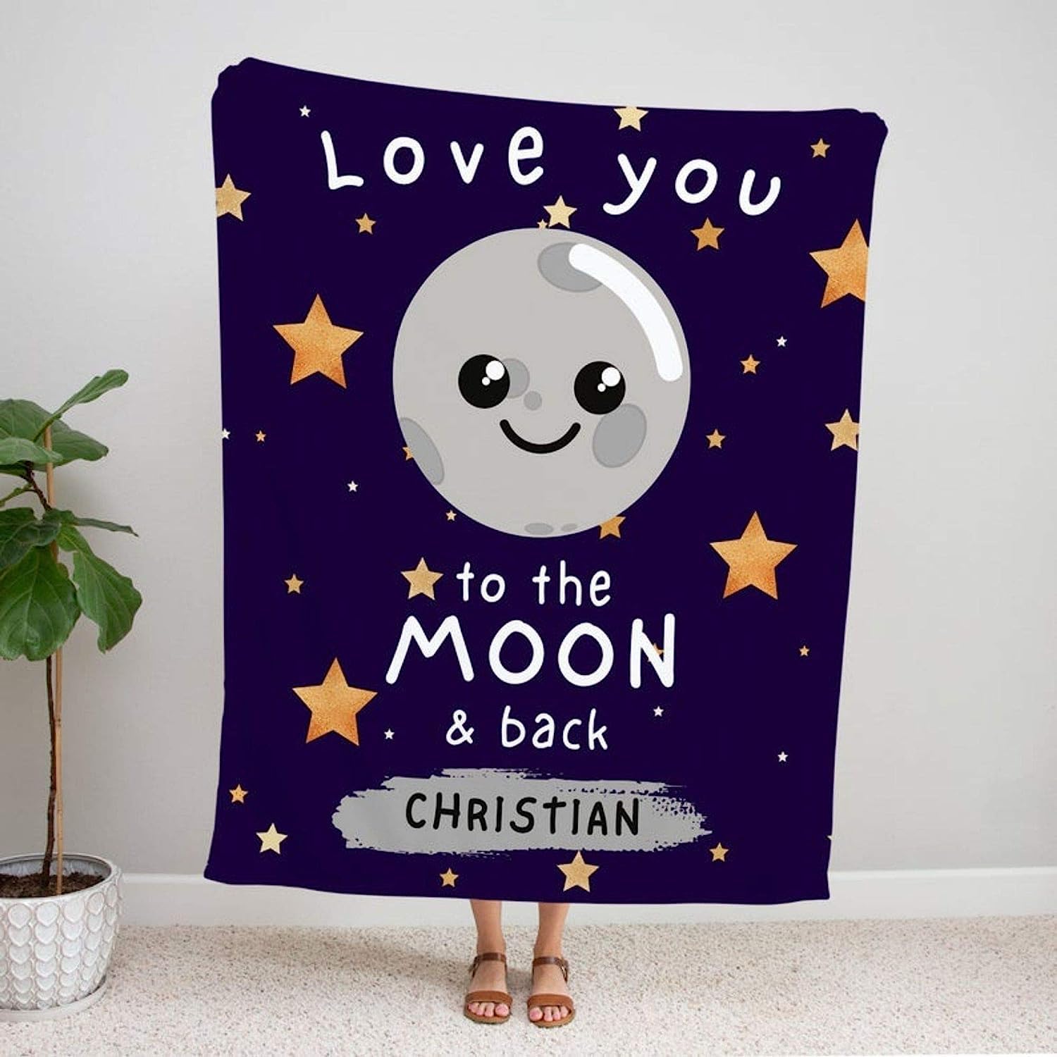 Manta personalizada con nombre de luna y espalda para niños y niñas, manta de forro polar con estrellas y galaxias para niños, artículos esenciales únicos de baby shower para hijo e hija, manta