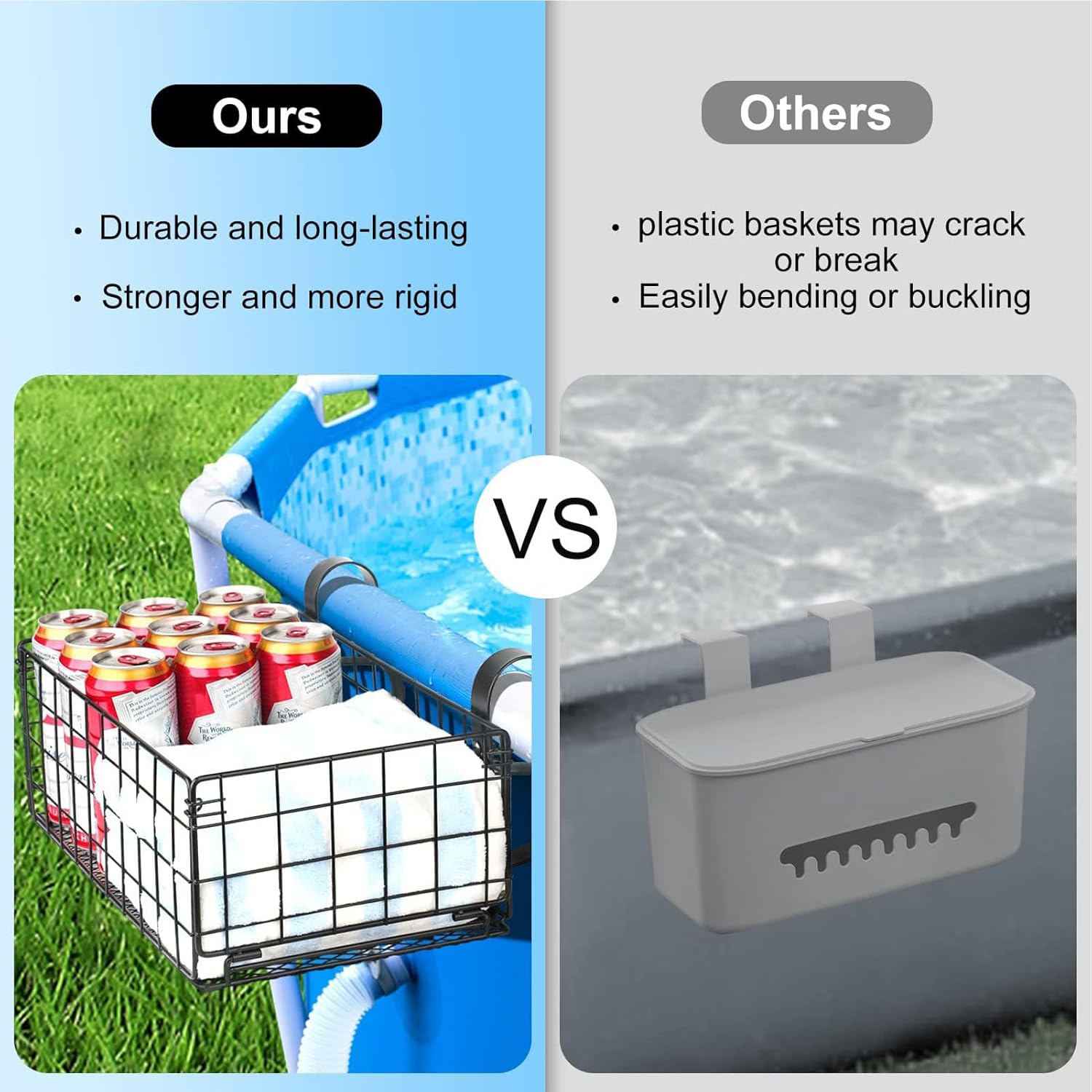 Poolside Storage Basket, Thickened Pool Storage Basket, Multifunctional Metal Storage Basket, Pool Cup Holder for Most Frame Above Ground Swimming Pools