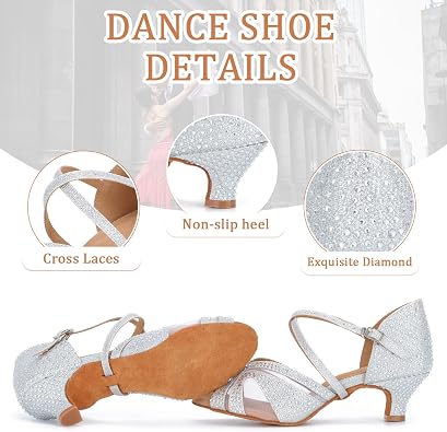 Women's Ballroom Latin Dance Shoes with Rhinestones Salsa Tango Bachata Indoor Dancing Shoes for Wedding Party Prom