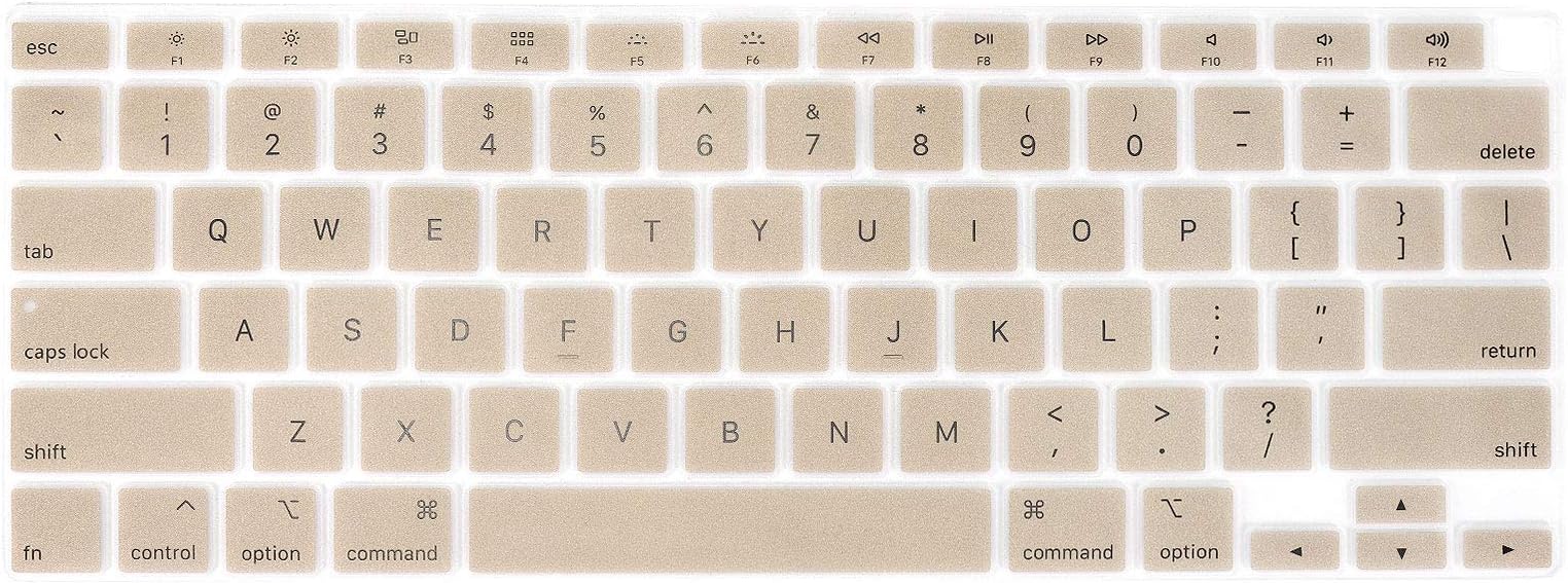 Se7enline Compatible with MacBook Air Keyboard Cover 2018/2019/2020/2021/2022/2023/2024 for MacBook Air 13-Inch Touch ID with Retina Display M1 A2337/A2179 US Layout, Gold