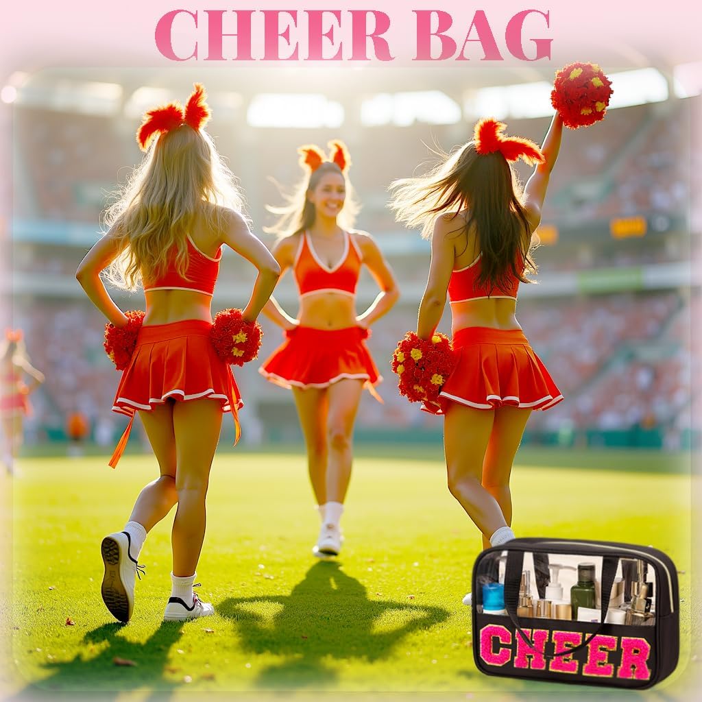 Chenille Pink Letter Cheer Bag Cheerleader Gifts for Team Women Girls Cheer Stuff Accessories Makeup Bag with Handle and Zipper, Cheer Gifts - Image 2