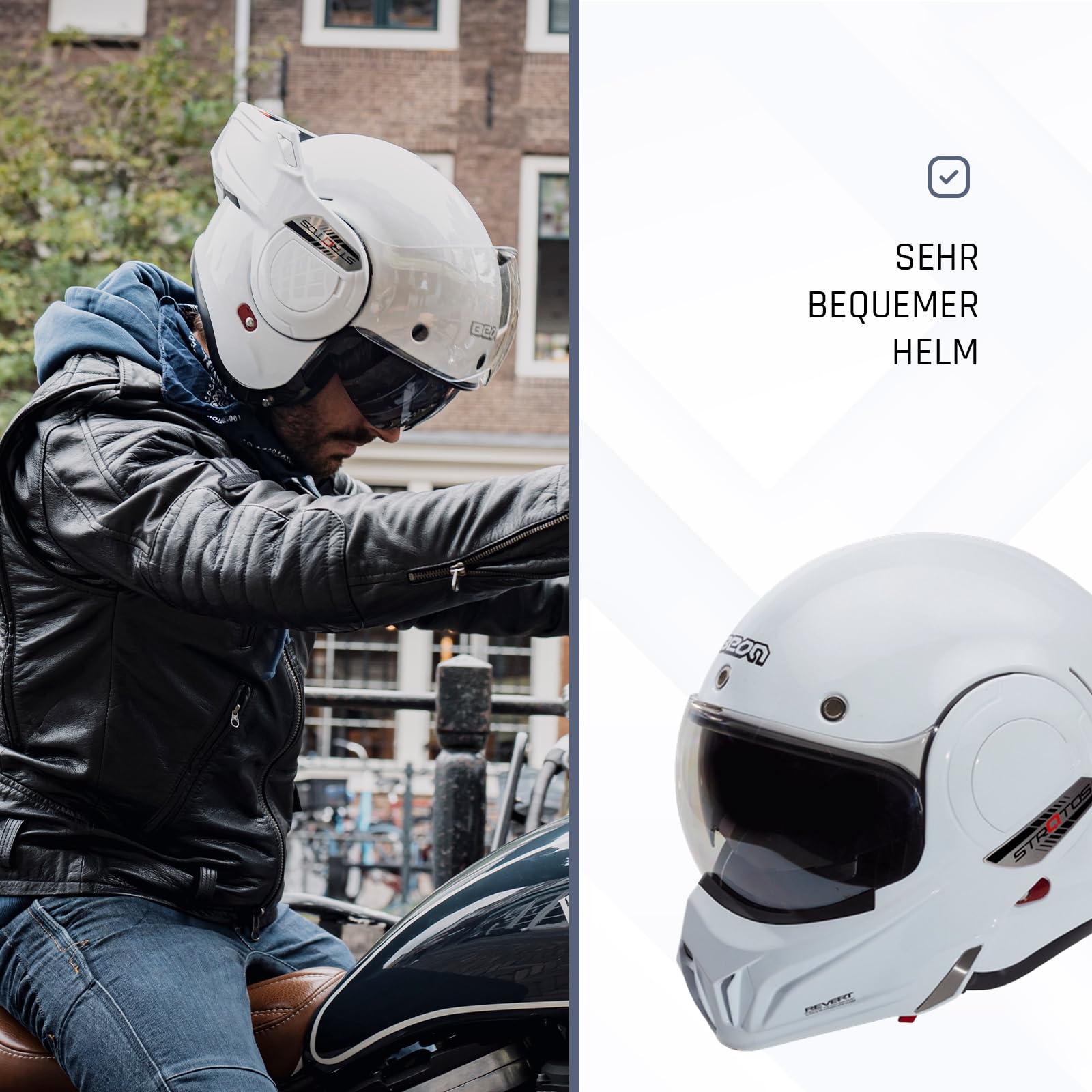 BEON Stratos Motorradhelm - Systemhelm Klapphelme mit Visier und Sonnenblende - Rollerhelm Sonnenblende - Motorrad Helm Damen & Herren - Integralhelm 180° Klappbar - Anti-Kratz-Visier - S