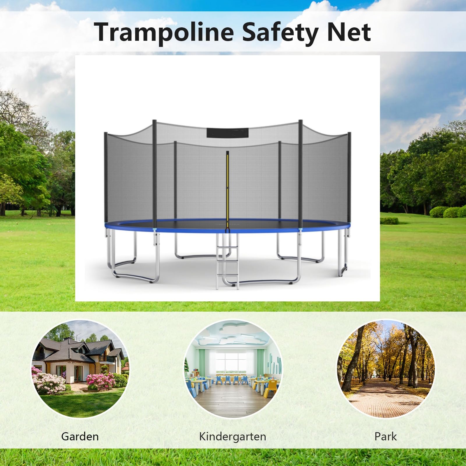 LIFEZEAL Rete di sicurezza esterna per trampolino, alta 180 cm, nero, Ø 305 cm