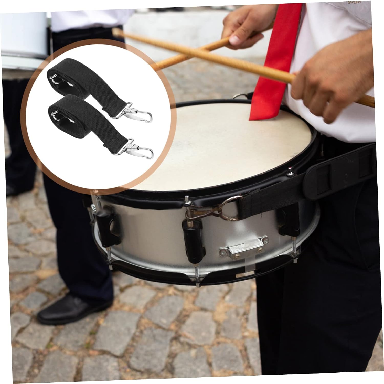 SHOWERORO 4pcs Adjustable Snare Drum Sling Strap Set Comfortable Drum Strap for Snare and African Polyester Design for Marching Band and Percussion Use
