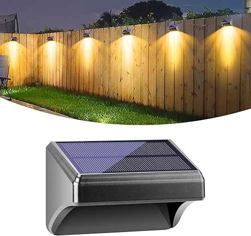 Bridika - Luces solares para cerca, luces solares para exteriores, impermeables, blancas cálidas y brillantes, luces solares LED para patio trasero,
