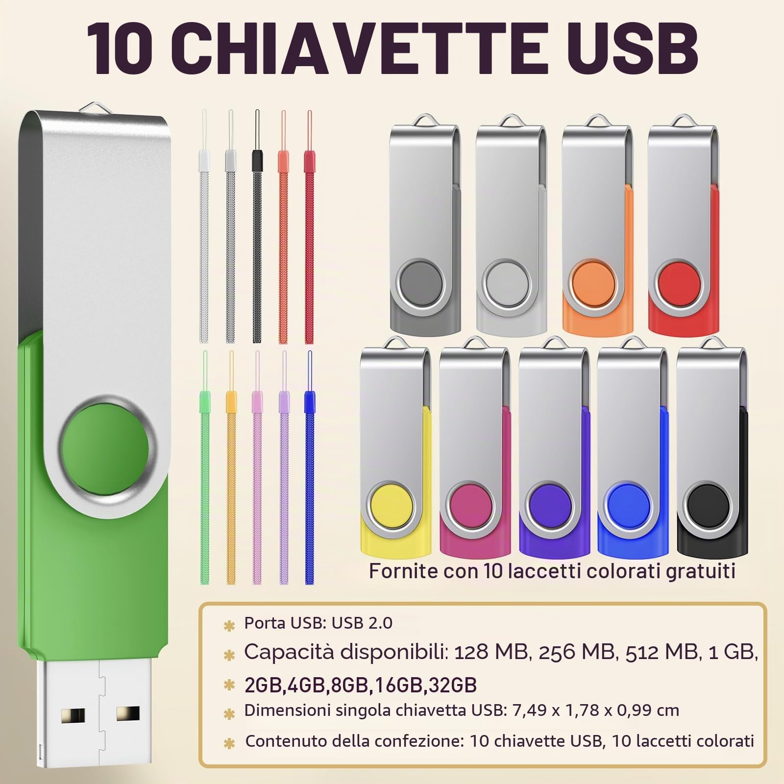 Chiavetta USB 128MB 10 Pezzi Pen Drives - Girevole Penna USB 2.0 Piccola Capacità Pendrive 128 MB - FEBNISCTE Pennetta USB Multicolore Set Memoria Flash Regalo Archiviazione Dati Foto