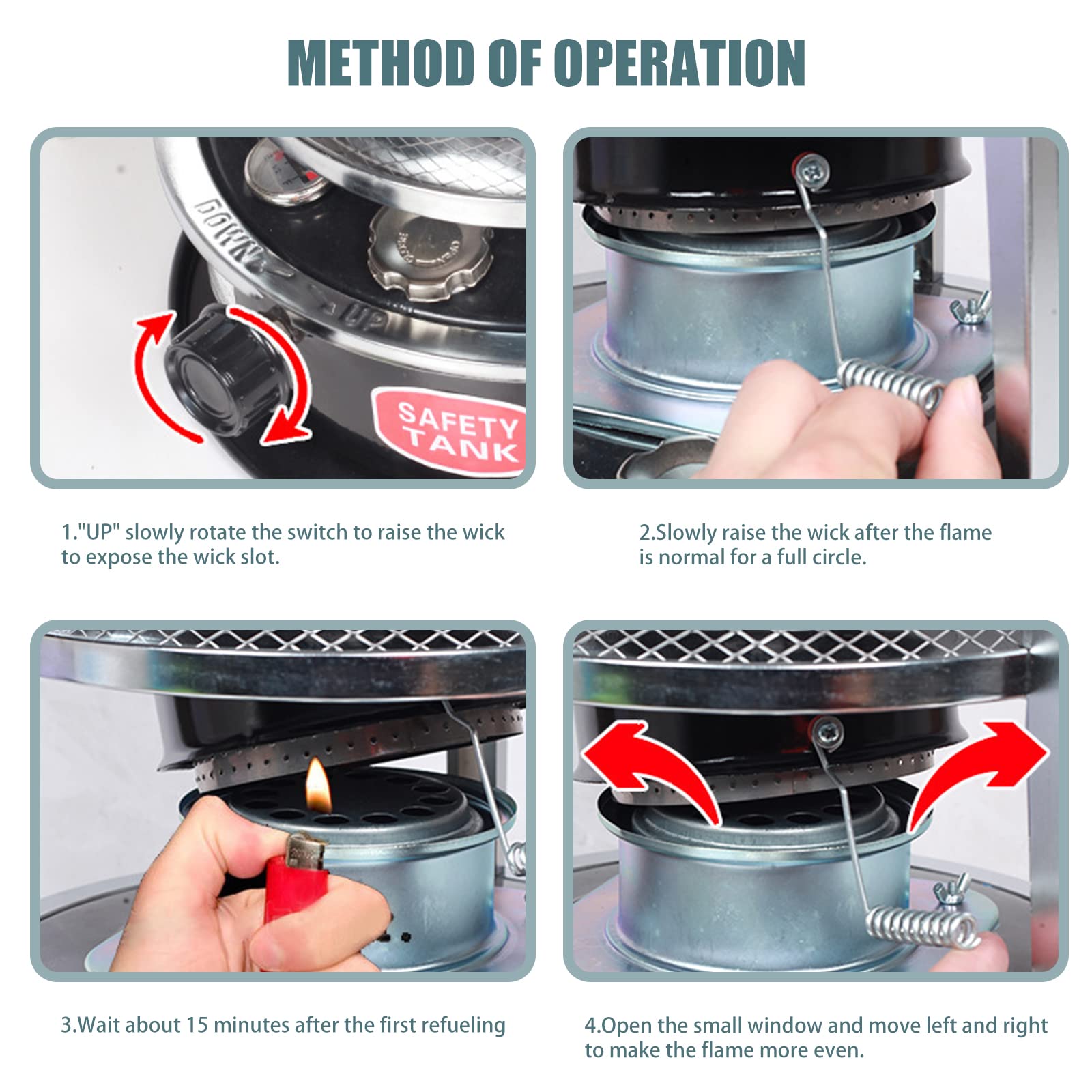 Chauffage au pétrole avec 4 gants 2600 W pour l'intérieur avec protection contre les chutes et 5 mèches, grand chauffage à pétrole portable pour le camping, le chauffage de tente (bleu)