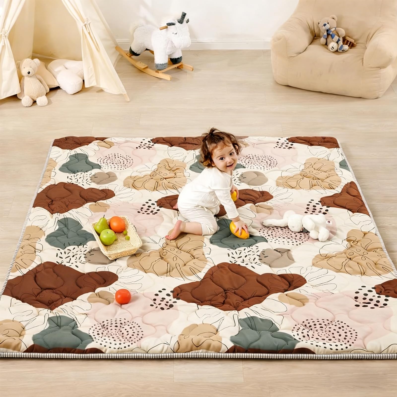 Lambluefly Krabbelmatte Baby Faltbar, Verdickte Krabbeldecke für Baby 127x127cm, Anti Rutsch Matte, Maschinenwaschbare, Spielmatte Faltbar, Babymatte Krabbelmatte für Laufgitter, Design im Bohème-Stil