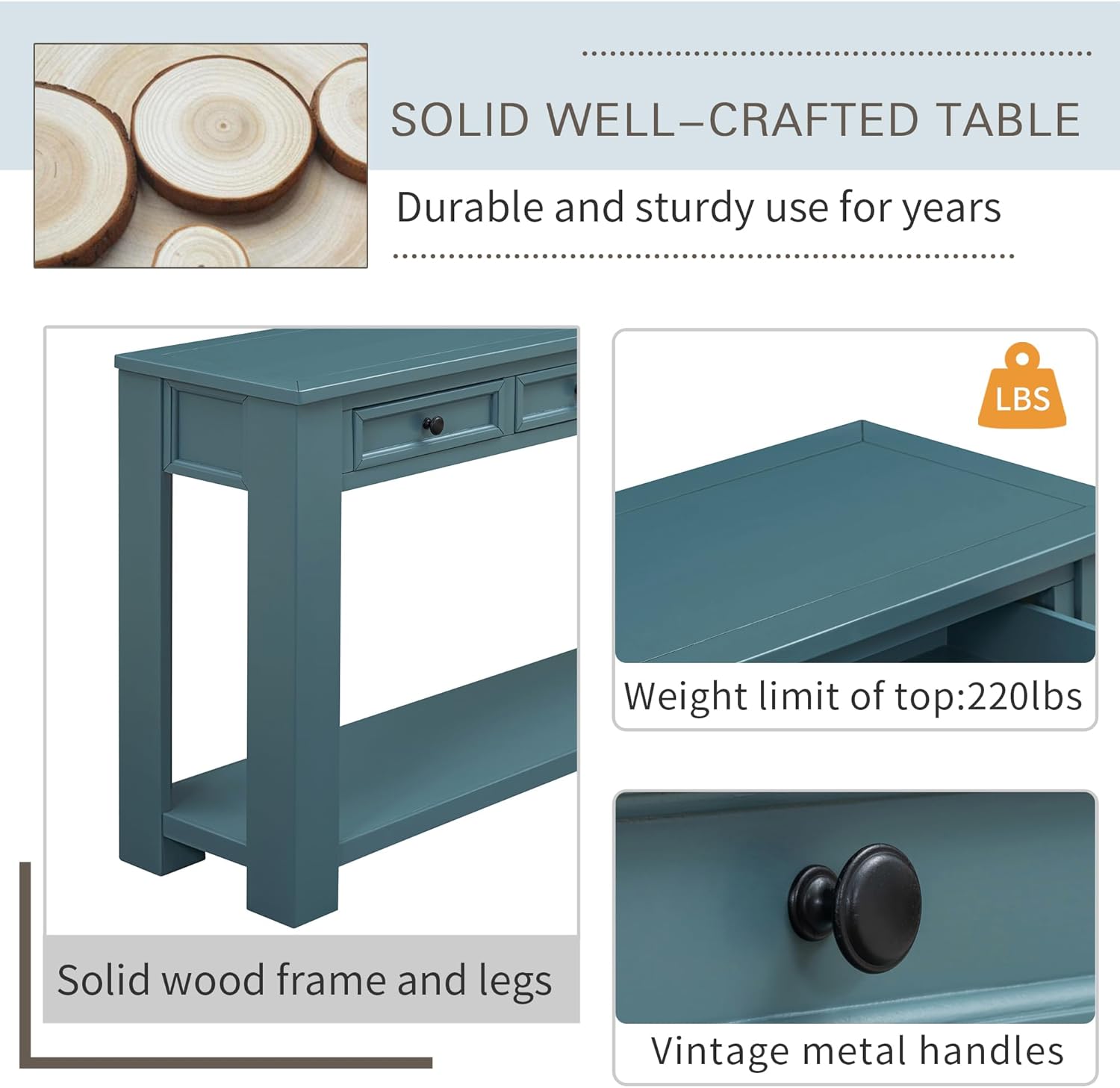 Merax Console Table/Sofa Table with Storage Drawers and Bottom Shelf for Entryway Hallway Dark Blue