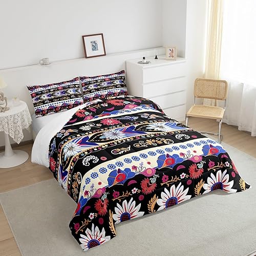 Miniatura 10 de Juego de ropa de cama de damasco negro para adultos, juego de edredón barroco victoriano antiguo, tamaño matrimonial, edredón gótico vintage floral