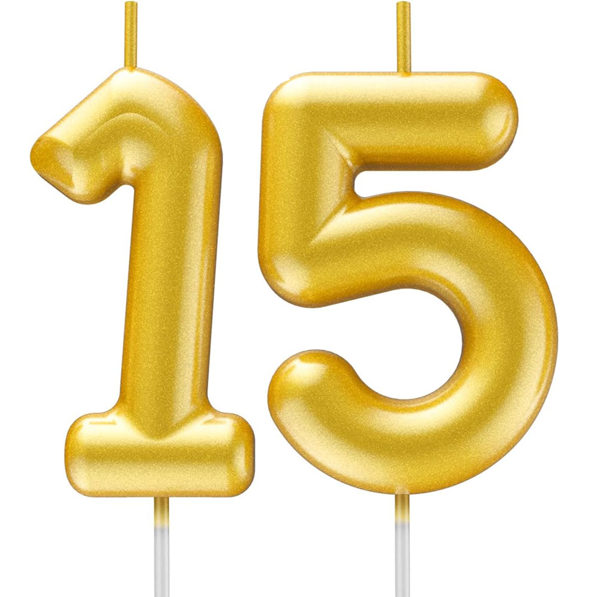 Gold Number Candle Happy Birthday 3D Number Candles for Birthday Cake Party Decoration Wedding Anniversary Celebration Supplies (Gold 15)