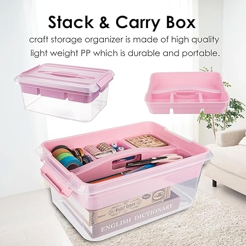 Miniatura 4 de Caja de almacenamiento de plástico de 20 cuartos de galón con bandeja extraíble, organizadores portátiles de manualidades y contenedores de