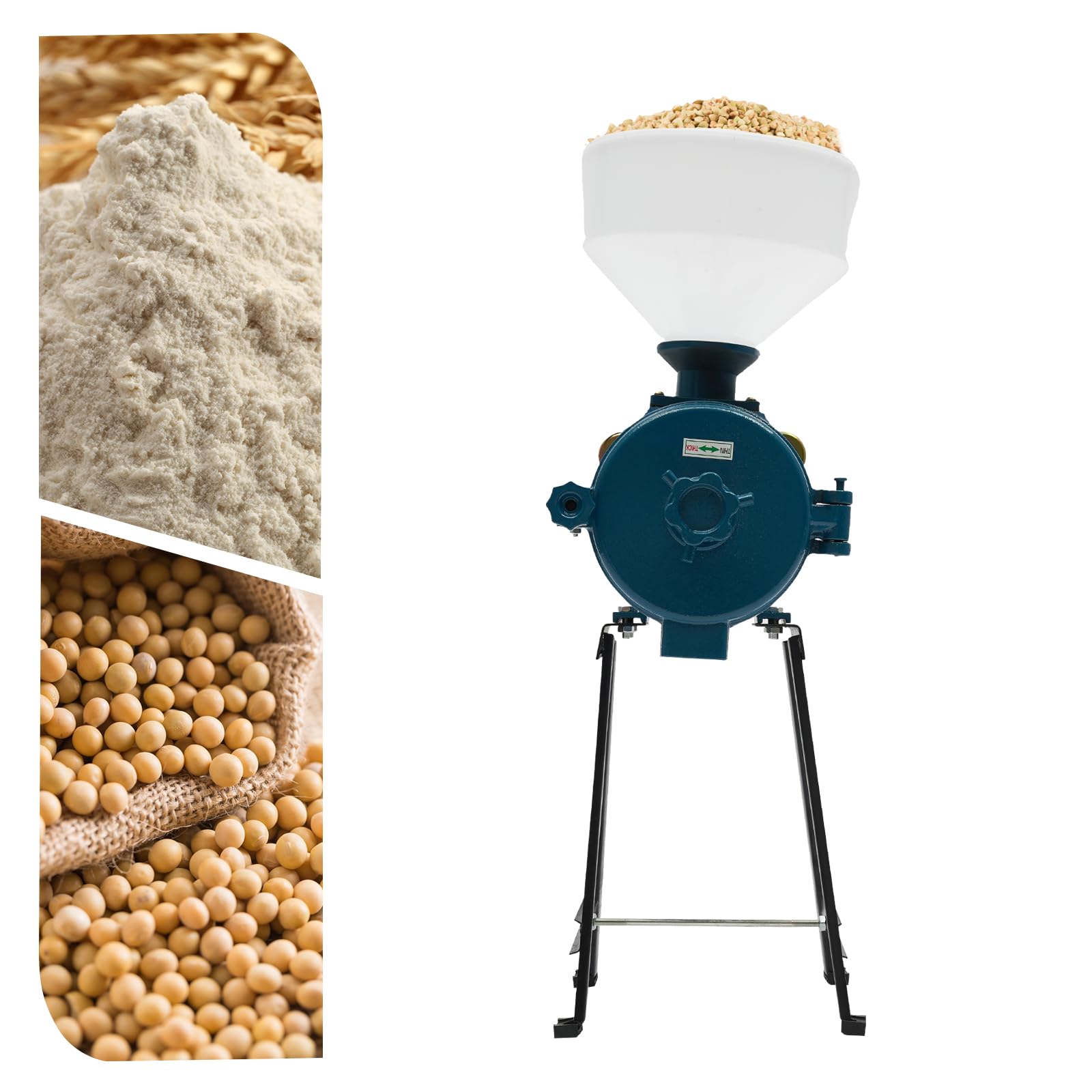 Moulin à céréales électrique, 2200 W, en acier inoxydable, avec entonnoir, moulin électrique commercial, meulage à sec, moulin à épices, pour maïs, orge, blé