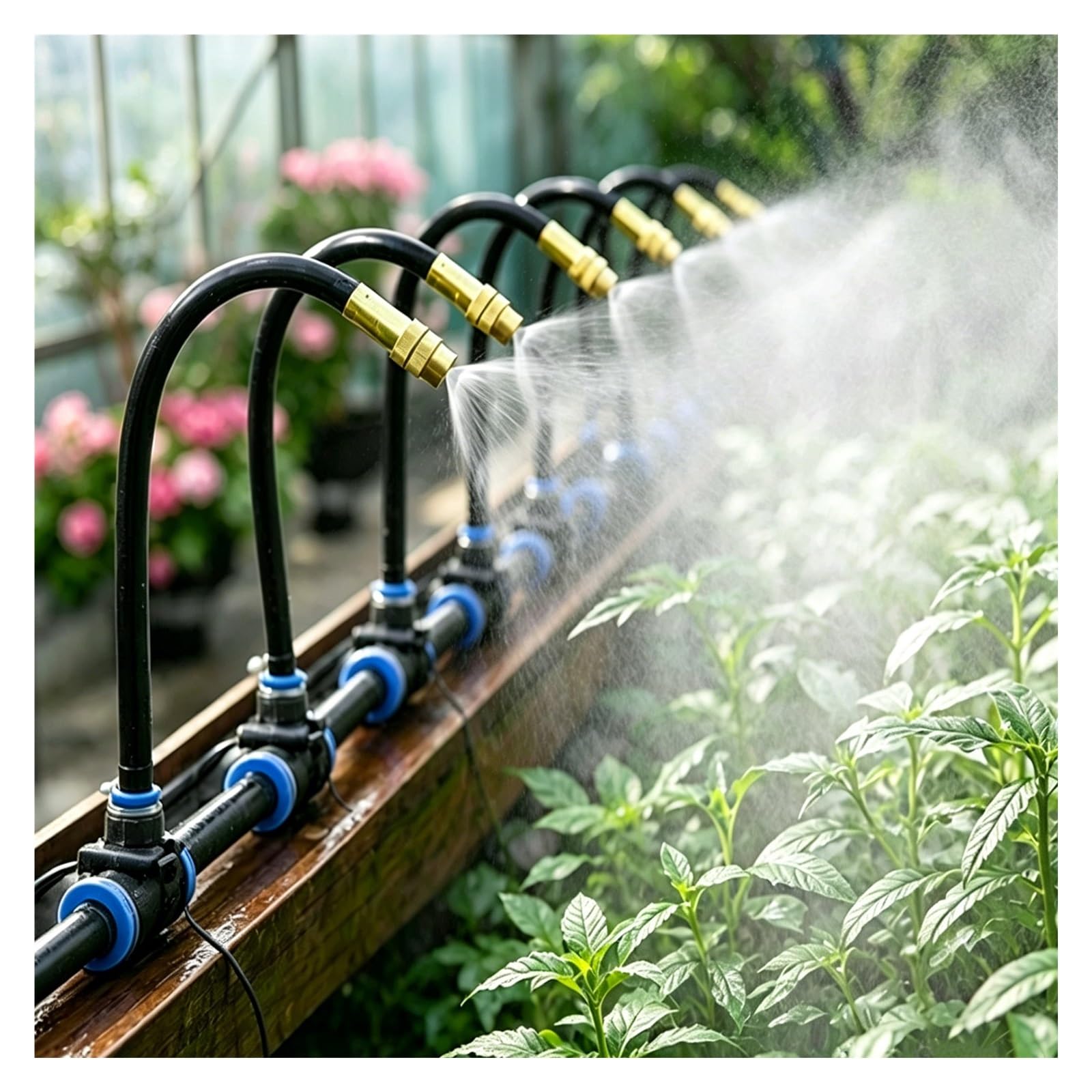 MZZKFC Bendable Plant Watering Mist Equipment for Patio，Rotatable Livestock Cooling Reduction Misting Kit，Greenhouse Drip Irrigation Kit with Adjustable Nozzle(196.8inch/16.4ft/5m)