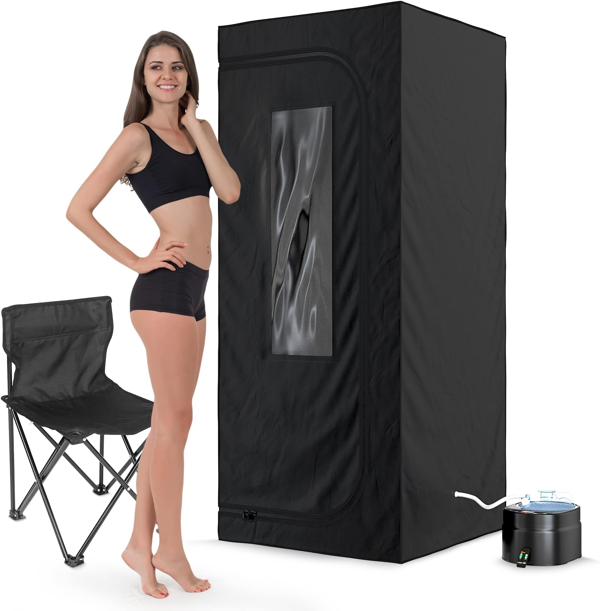Premium Portable Steam Spa Sauna Package, Full Slim European Design, 1500W 4L Steamer Foldable Personal Sauna Tent for Home Weight Loss, Detox, with 16-Levels of Power Settings & Timer