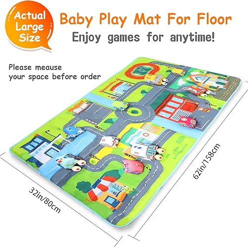 Miniatura 2 de GLÜCK Alfombra de juego para niños juguete suave para niños y niñas juguetes para bebés con 10 vehículos suaves y autos para tirar una alfombrilla