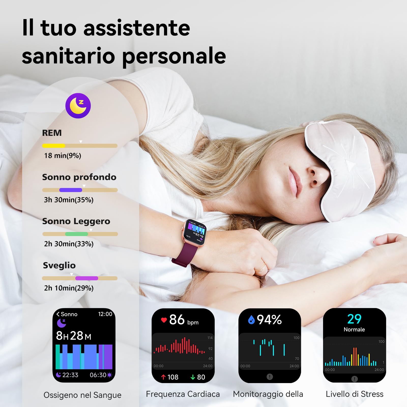 Smartwatch Uomo Donna, 1.91" Orologio Smartwatch Chiamate, Alexa Integrato Fitness Tracker con cardiofrequenzimetro Monitor del SpO2/Sonno/Stress,110 Sportive IP68 Orologio Contapassi per Android iOS