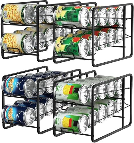 Organizador de latas apilable para despensa, organizador de latas, paquete de 4 organizadores de alimentos, soporte de almacenamiento de bebidas