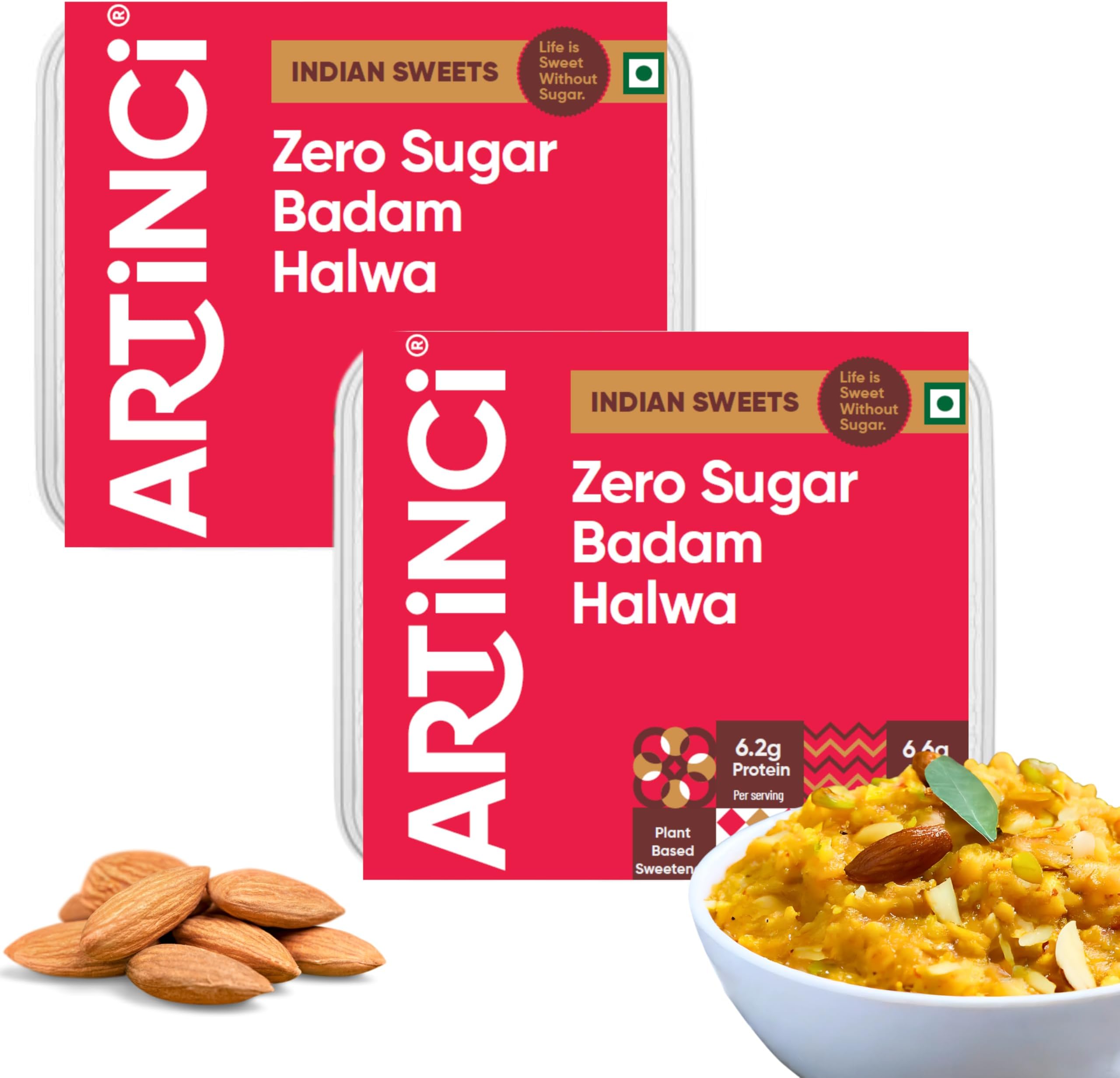 Artinci Sugar-Free Badam Halwa (200gm X 2), Low-Carb, Keto-Friendly, High-Protein Indian Sweet, Made with Pure Desi Ghee & No Added Sugar
