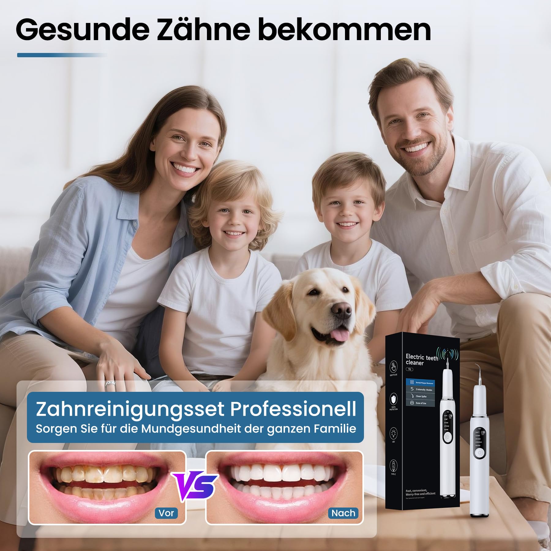 Kit Pulizia Denti Tartaro, Kit Pulizia Denti Animali Domestici, 5 modalità di Spazzolino Denti Cane, Pulizia Denti tartaro con 4 Teste Intercambiabili Per Spazzolare il Tartaro da Persone e Animali