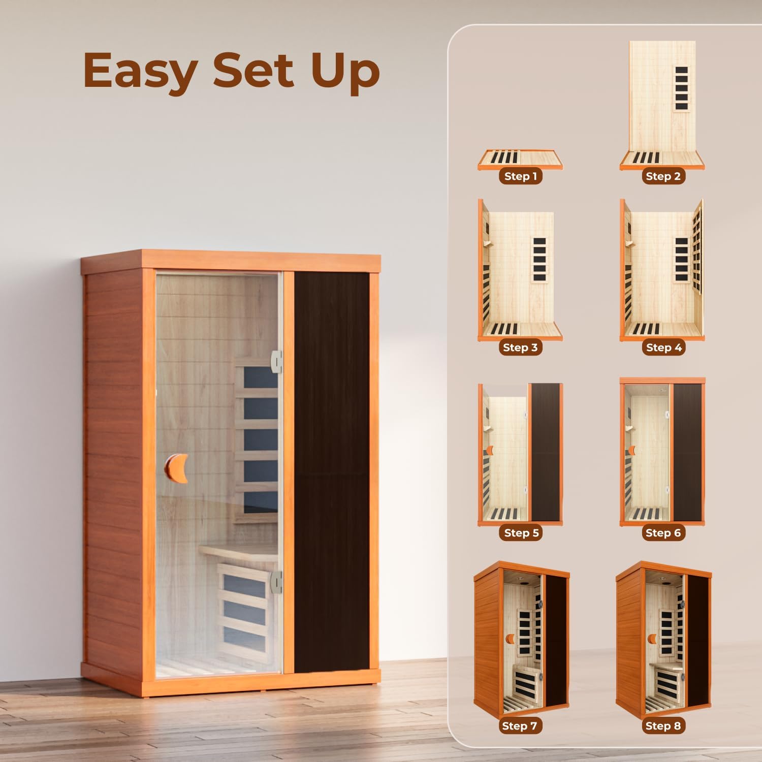 1 Person Far Infrared Sauna, Indoor Sauna for Home, 1000W Low EMF 110V with 7 Heaters, Chromotherapy Lights, Control Panel, Foot Controllable, Bluetooth Speaker, 28.7 * 35.2 * 61.4 in