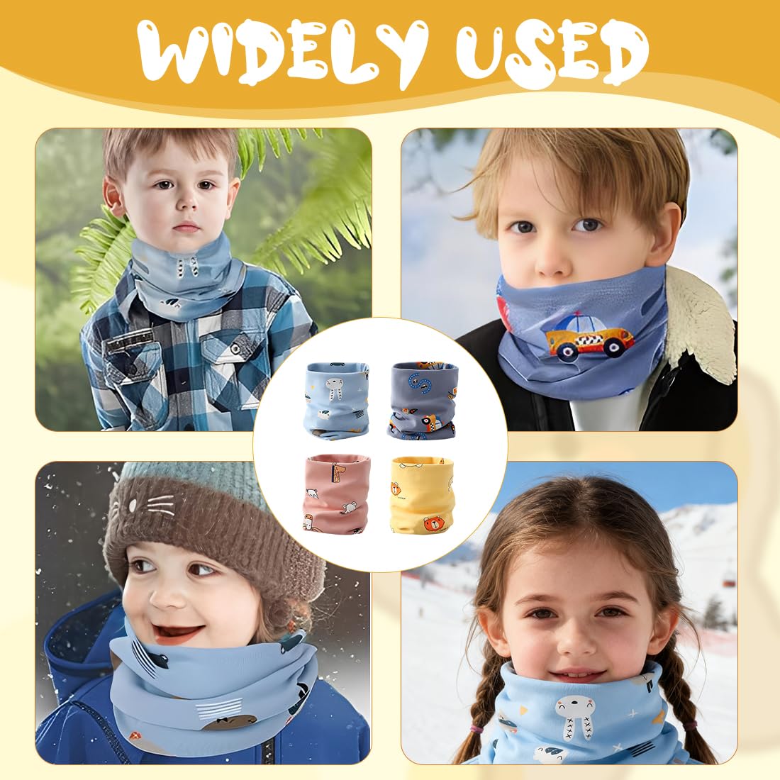 Bufandas Niña, 4 Pañuelos De Cuello De Algodón Con Diseños De Conejo Azul Claro, Coche Azul, Osito Amarillo Y Ciervo Rosa, Calentadores De Cuello Para Otoño E Invierno, Tamaño 0-12 Años, 4 Unid