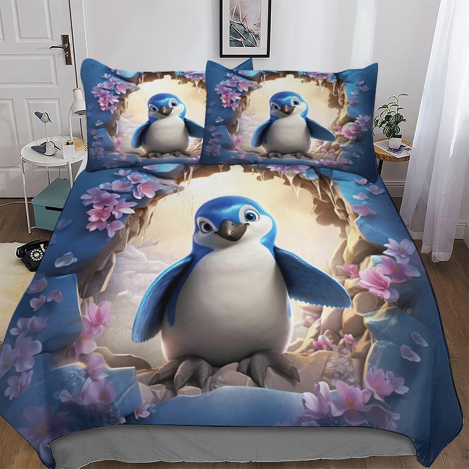 Pazzk Animal Penguin-1 Animal Penguin Duvet Covers Bedding Sets, With Zipper Closure Comforter Cover 3 Pcs Easy Care And Super Soft Poly Cotton Quilt Cover With Pillowcases For Adults Kids Double (200X200cm)