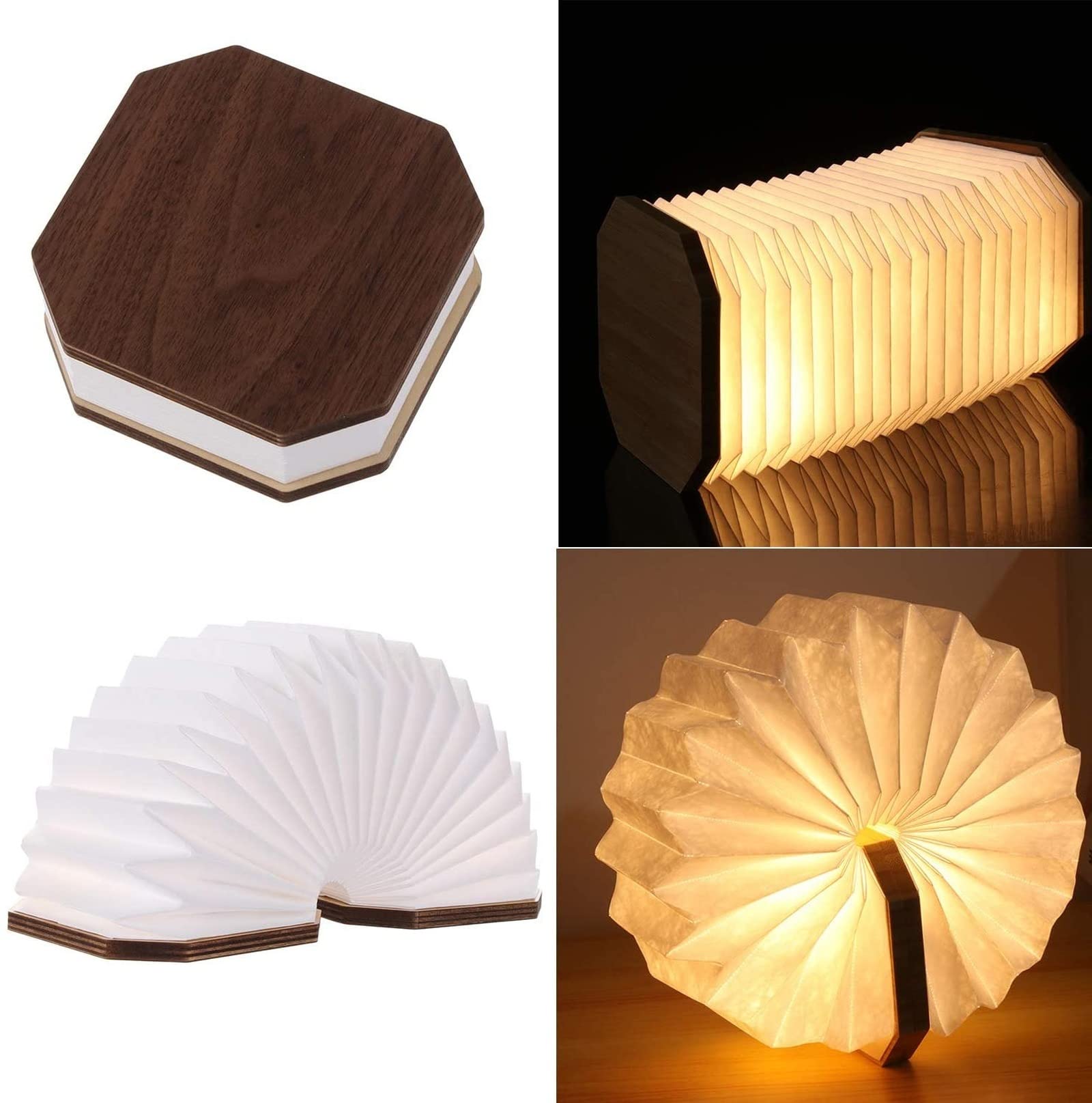 Mumushop Wooden Book Lights, New Folding Organ Lights, Portable Paper Mood Lights with USB Charging Night Lights, Wooden Desk Lights with Magnetic Design, Creative Gifts, and Home Decoration (Bamboo)