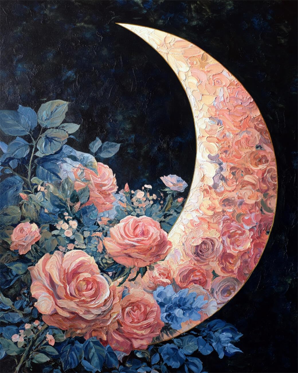AMBATTERY DIY Cross Stitch Kit with Beads Moon and Rose Landscape Needlepoint Handcraft Kit DIY Beaded Painting 3D Tapestry Bead Cross Stitch Set 60x80cm