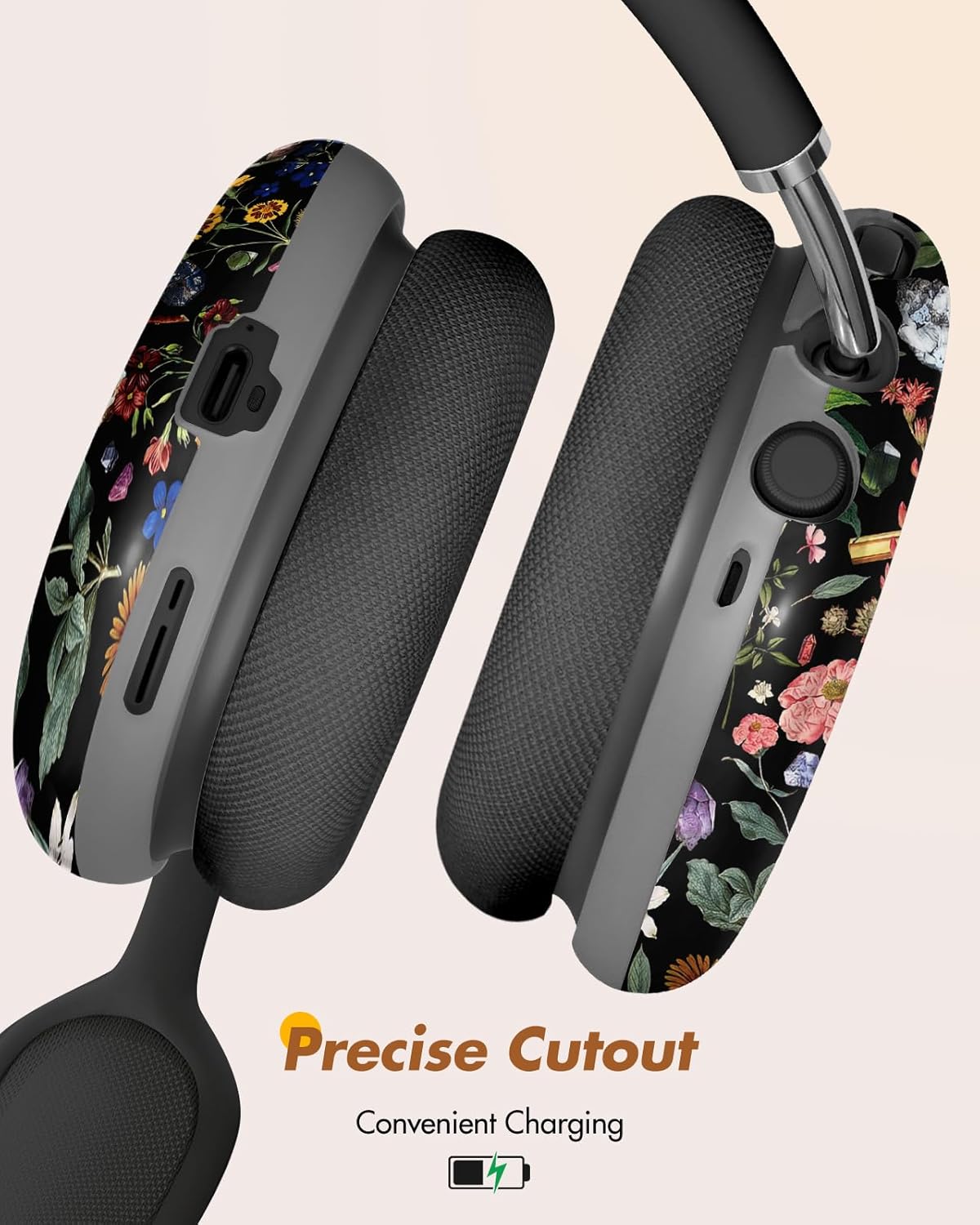 Joyleop for Airpods Max Case - Durable Hard for AirPods Max Covers, Elegant Headphones Case with Unique Design, Pretty Essential Accessories for Headphones, Black Retro Florals - Image 3