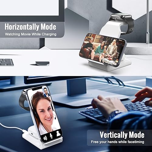 Miniatura 5 de Estación de carga para iPhone, múltiples dispositivos Apple, estación de carga 3 en 1, estación de carga de iPhone para iWatch Series 7, 6, SE, 5,