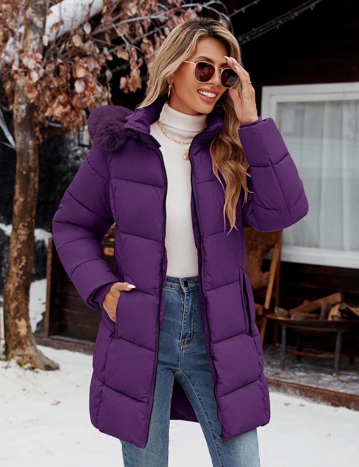 HEEKPEK Womens Winter Coats Water Repellent Thicken Warm Fleece Lined Puffer Jacket Long with Detachable Faux Fur Hood Parka - Image 2