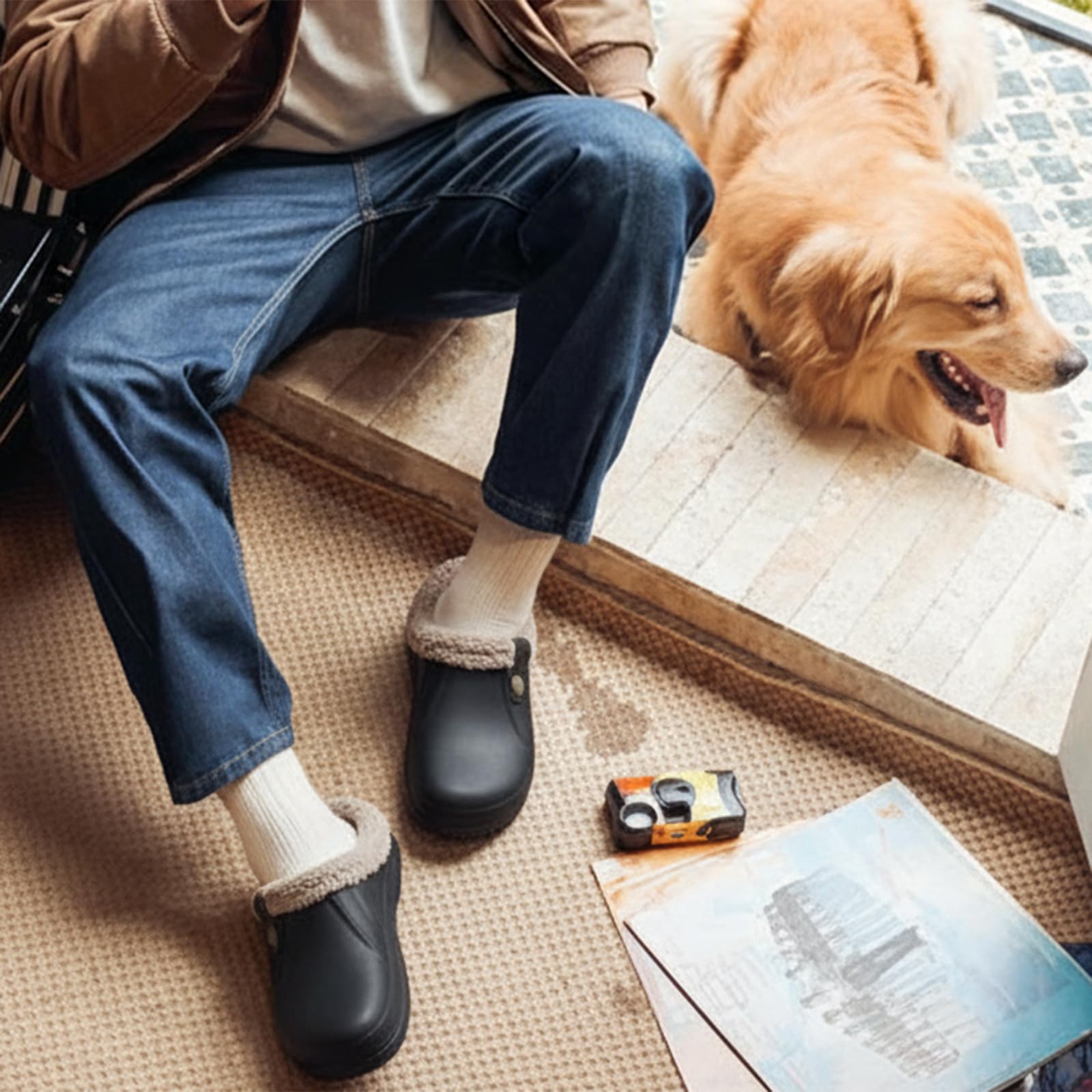 Beslip Classic Fur Lined Clogs Waterproof Winter Fuzzy Slippers for Women Men Indoor and Outdoor