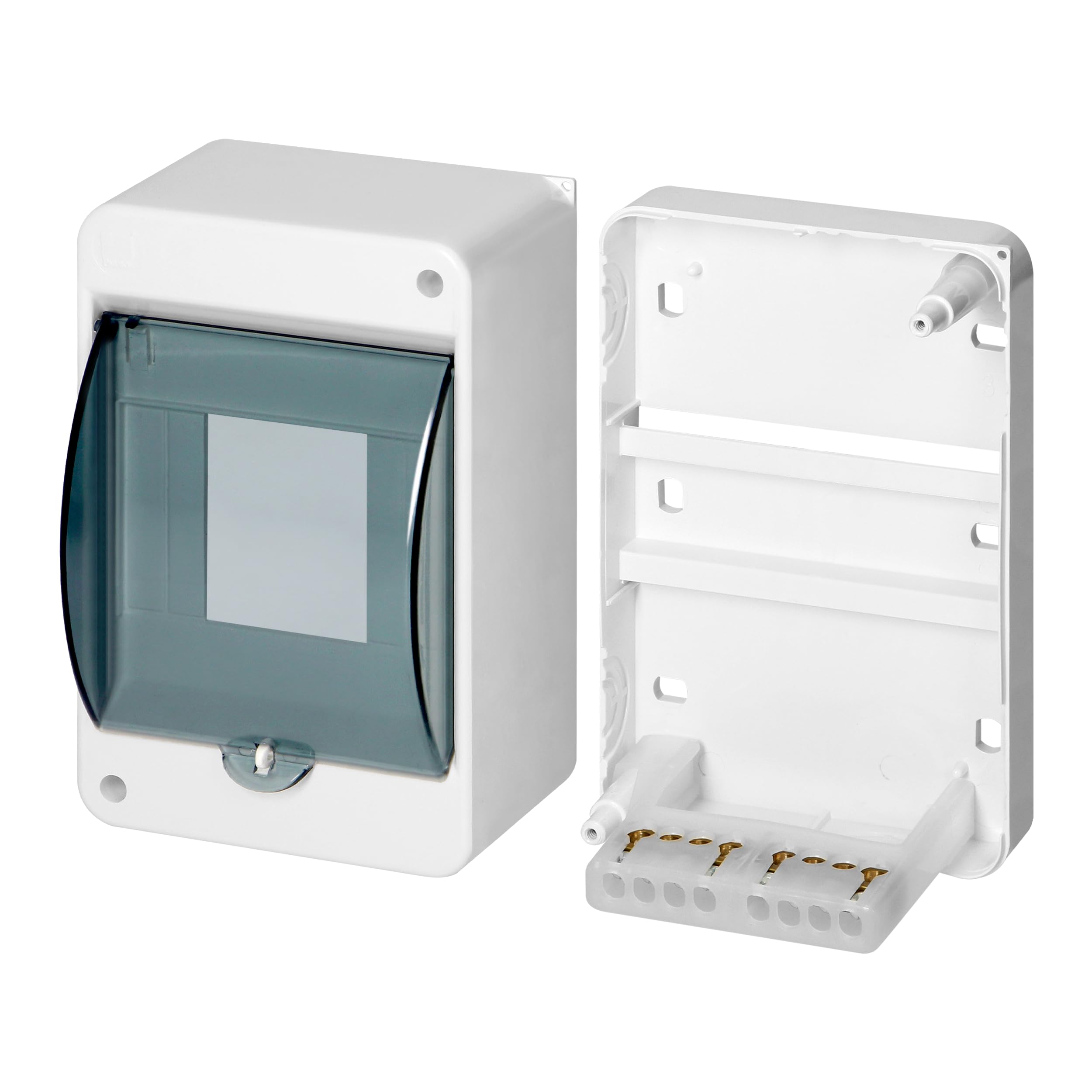Caja Distribucion Electrica Modular Carcasa Plástica IP40 Caja Estanca Exterior Electrica con Tapa Ahumada - Cuadro Electrico Superficie con N+PE 1 Fila (4 módulos)