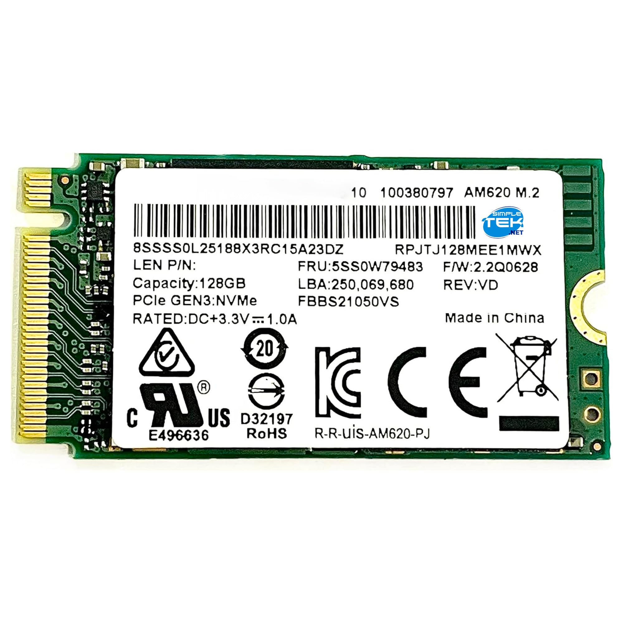 SIMPLETEK - SSD interno M.2 2242 128GB PCIe NVMe Gen3x4 con memoria TLC, compatibile con laptop e mini PC (Ricondizionato)