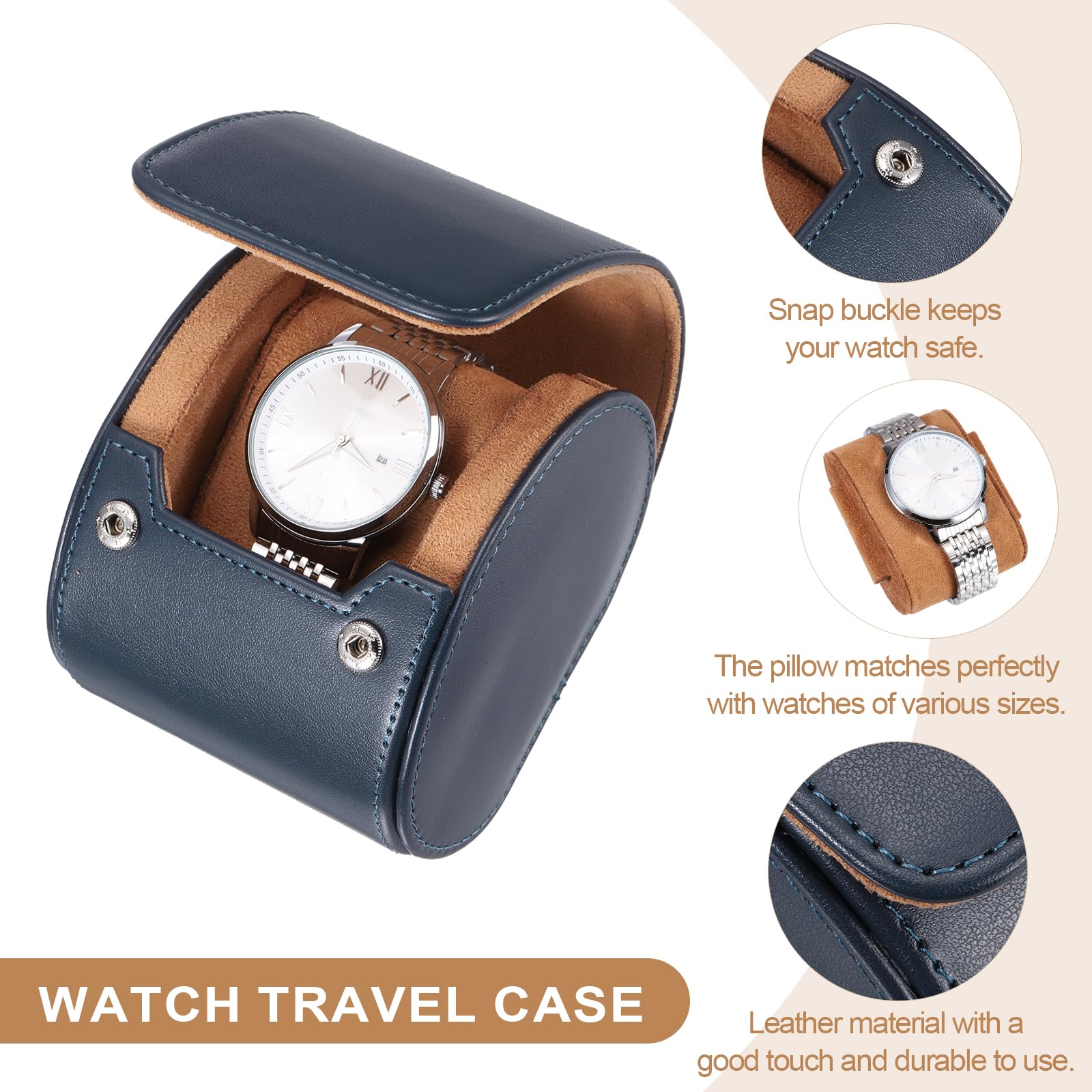 Custodia da viaggio per orologio da uomo in pelle, astuccio arrotolabile per orologio, scatola portaoggetti portatile per orologio, ideale per Natale, compleanno e anniversario, 1 scomparto (blu)