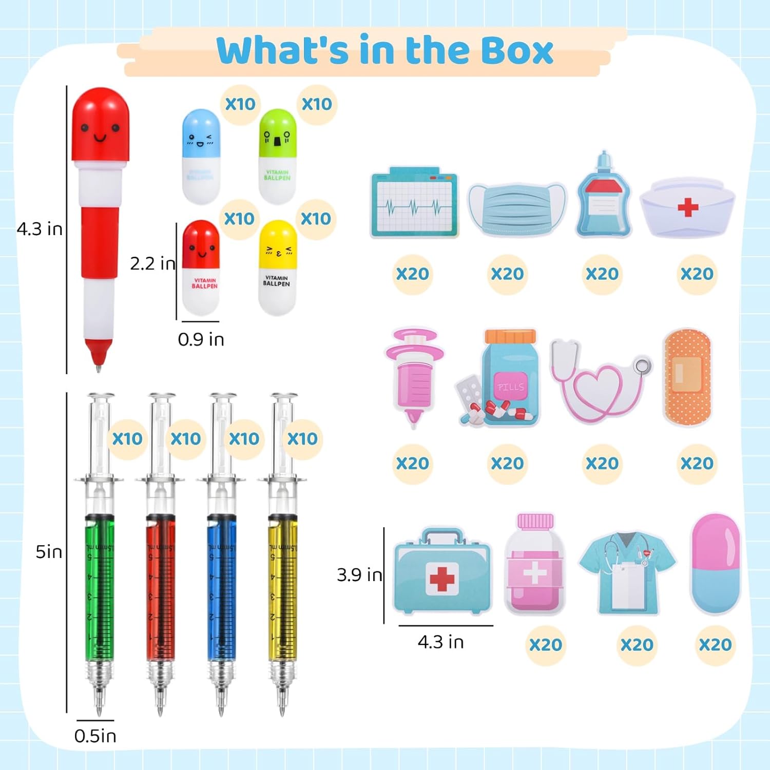320 Pcs Colorful Syringe Pens Set, Includes 40 Syringe Pens, 40 Retractable Pens, 240 Nurse Adhesive Notes, Nursing School Supplies, Lab Tech Presents for Nurses, Doctors