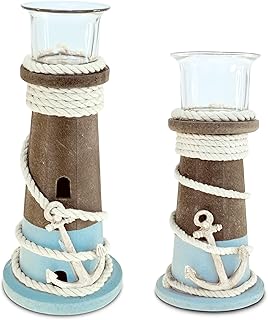 CoTa Global Evian Wooden Nautical Candle Holders - Table Top Centerpiece...