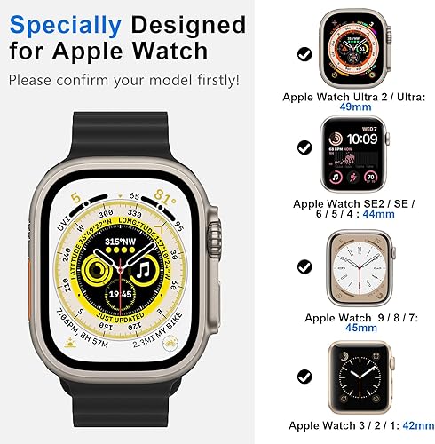 Miniatura 2 de Ocean Silicone Band Compatible with Apple Watch Band Ultra 49mm 45mm 44mm 42mm iWatch Ultra Series 8 7 SE2 SE 6 5 4 3 2 1 Adjustable Watch Band